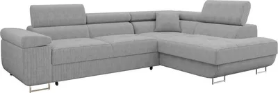 Produktbild von MIRJAN24 Ecksofa Torezio Cord, Stilvoll Eckcouch mit Bettkasten und Schlaffunktion, Einstellbare Kopfstützen, 274x203x70-90 cm (Farbe: Poso 110, Seite: Rechts)
