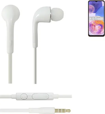 Produktbild von K-S-Trade Kopfhörer Headset kompatibel mit Samsung Galaxy A23 mit Mikrofon u Lautstärkeregler weiß 3,5mm Klinke Kabel Headphones Ohrstöpsel