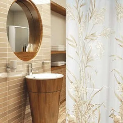 Produktbild von Textil Duschvorhang gold hellbraun weiss 240x200 cm inkl. Duschvorhangringe!