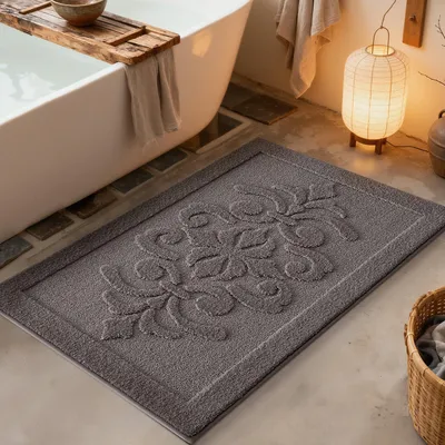 Image de Tapis de bain antidérapant en microfibre, ultra-absorbant et lavable, couleur gris foncé, dimensions 50 x 80 cm