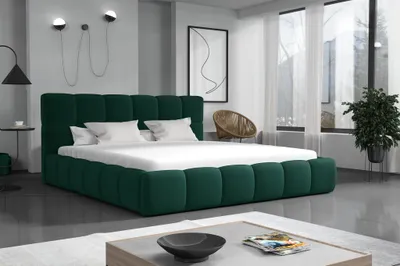 Produktbild von Polsterbett Doppelbett GIOTTO Komplettset 200x200cm Stoff Monolith Dunkelgrün