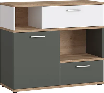 Produktbild von Sideboard in Eiche Nb. mit weiß und grau TOMAR-129, B/H/T ca. 100/86/40 cm