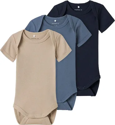 Produktbild von Name It Solid Rib Kurzärmeliger Body 3 Einheiten Mehrfarbig 12 Months Junge Mehrfarbig 12 Months