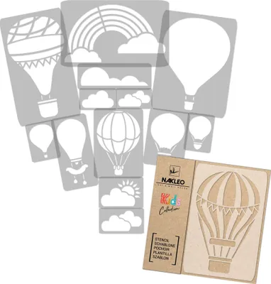 Produktbild von Schablonen Malen für Kinder, 14 Stück Set 9x12 bis 23x34 cm Heißluftballon Ballon, Wiederverwendbare Kunststoff für Kinderzimmer Malvorlage Raumdekoration