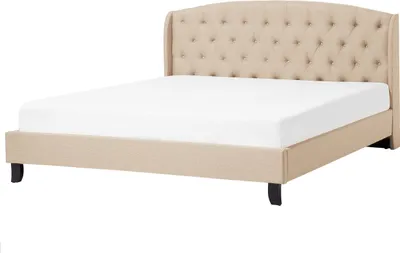 Produktbild von BELIANI Polsterbett Beige mit Lattenrost 160x200 cm Bettgestell Leinenoptik