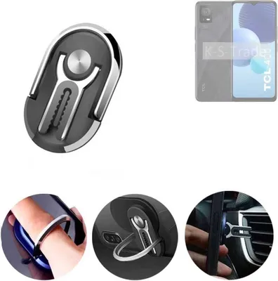 Produktbild von K-S-Trade 3in1 Smartphone-Ring Handy-Ring kompatibel mit TCL 406 Fingerhalterung  Handyring Tischständer Lüftungsgitter-Halterung Tisch Ständer