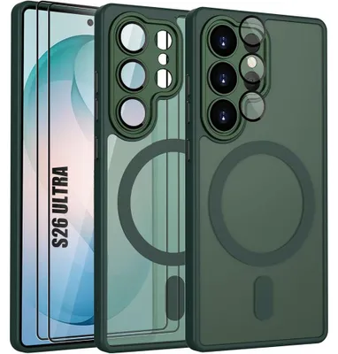 Image de Coque + 2 Verres Trempés pour Samsung Galaxy S26 Ultra, avec Anneau Magnétique et Vitre Caméra - Vert Nuit