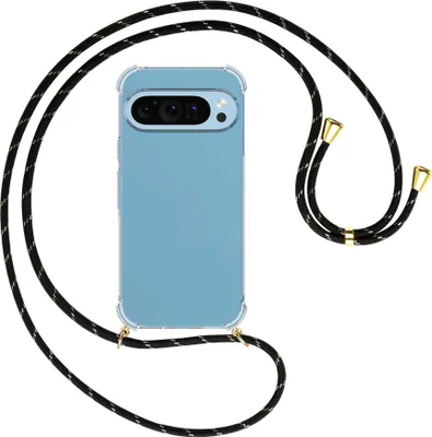 Produktbild von Handykette Backcover-Schutzhülle mit Band (Metall goldfarben) für Google Pixel 9 - schwarz/gold