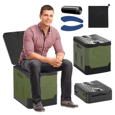 Productafbeelding van Campingtoilet - Opvouwbaar, draagbaar buitenttoilet - 20 liter - Met opbergtas - Groen