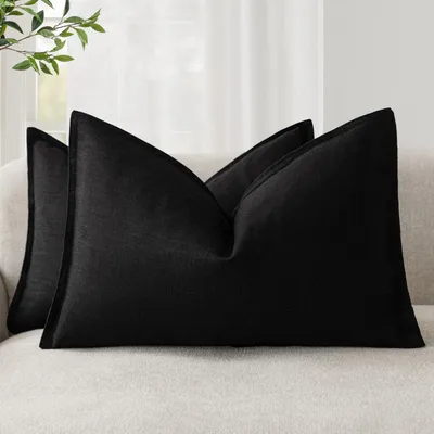 Produktbild von Kissenbezüge 2er Set Dekorative Leinenoptik Farmhouse 30x50 cm Schwarz