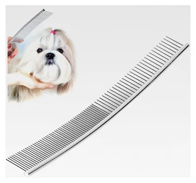 Produktbild von Gebogener Kamm aus Edelstahl für die Haustierpflege - Tragbare Katzenhaarbürste und Hundekamm