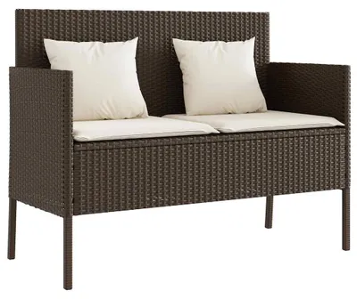 Image de vidaXL Banc de jardin avec coussins Marron Poly Rattan