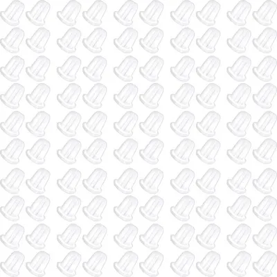 Produktbild von 300 Stück Ohrringe Verschluss Silikon Stopper Kunststoff Stecker Rücken Transparent Gummi für DIY Schmuck Fitting Ohrringe Machen