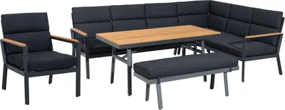 Produktbild von Gardissimo Dining-Ecklounge "Nabari XL" inkl. Ecksofa, Bank, Tisch und Kissen anthrazit / braun mit Sessel rechts