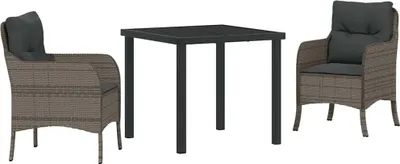 Produktbild von Garten Essgruppe mit Kissen 3 pcs Grau Poly-Rattan