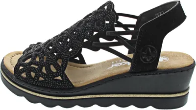 Produktbild von Rieker Damen Sandalette Hochfront mit Strass und Cut-Outs 67465, Größe:39 EU, Farbe:Schwarz