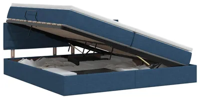 Imagen del producto de Cama con almacenamiento y colchón, color azul, 200 x 200 cm, fabricada en material de madera