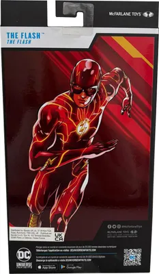 The image shows the packaging for a DC The Flash movie action figure. The packaging features artwork of The Flash in a dynamic pose against a red and yellow background.