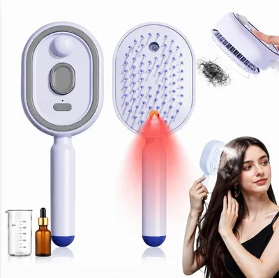 Produktbild von 3-in-1 Elektrische Kopfmassagebürste, Glättungskamm mit Wassertank-Sprühfunktion, ausziehbare Kammzähne, antistatisch, Lila