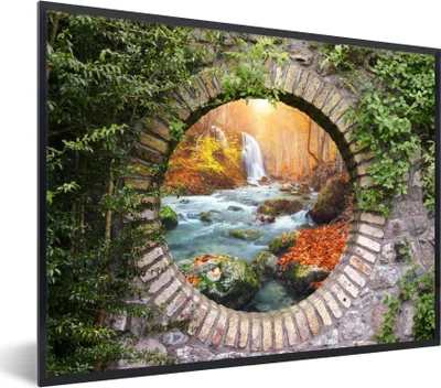 Produktbild von MuchoWow® Gerahmtes Poster Herbst - Wasserfall - Natur - Aussicht 40x30 cm - Poster mit Schwarzem Bilderrahmen Wandposter Rahmen Foto Bilder - Kunstposter - Wanddekorationen