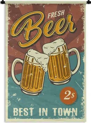 Produktbild von MuchoWow® Wandteppich Wandbehang Mancave - Bierkrug - Vintage - Zitate 60x90 cm Tapisserie Dekoration Wandtuch - Foto-Teppich - Abwaschbar