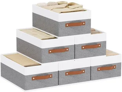 Produktbild von Unyqoos® 6er-Set faltbare Stoff-Aufbewahrungsboxen mit Griffen, 41 x 25 x 16,5 cm, Weiß/Grau – Aufbewahrung für Kleidung & Wäsche