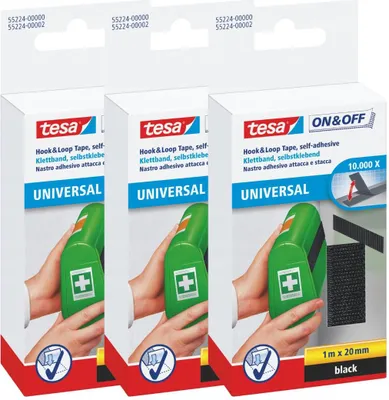 Immagine prodotto di Nastro TESA con gancio e anello 1m x 20mm autoadesivo nero x3 pz.