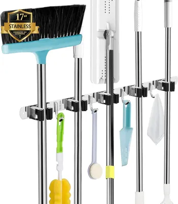 Produktbild von Besenhalter zur Wandmontage, 5 Halterungen + 4 Besenhaken zur Wandmontage, Besenhalter zur Wandmontage, Besenhalter zur Wandmontage ohne Bohren, Besenaufbewahrung, Besenhalter zur Wandmontage