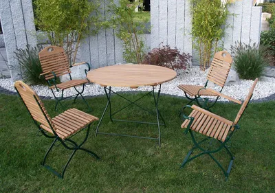 Produktbild von Gartengarnitur Biergartengarnitur 999050F SitzgruppeTisch Stuhl 5-teilig, Flachstahl grün + Robinie