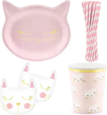 Produktbild von Katzen Partyset 60 tlg. zum Kindergeburtstag für 12 Kinder Party Deko Geburtstag Dekoration