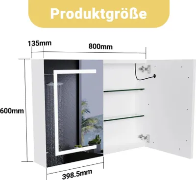 Image de Armoire de toilette avec miroir - Armoire de toilette à LED - Double porte - Anti-buée - 3 températures de couleur réglables - Avec éclairage - Blanc