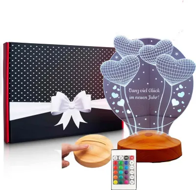 Produktbild von GESCHENKELAMPE LED Nachttischlampe Ballon Herzen 3D Gravur mehrfarbige Lampe Geschenk für Weihnachten