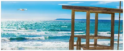Produktbild von Wallario Premium Glasbild, freischwebende Optik, kräftige Farben, Größe 80 x 32 cm Motiv Badestrand - Mallorca Spanien