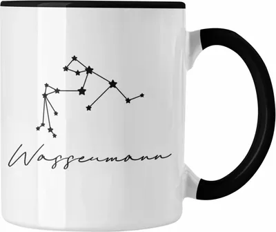 Produktbild von Trendation - Wassermann Sternzeichen Tasse Geschenk Horoskop Tierkreiszeichen (Schwarz)