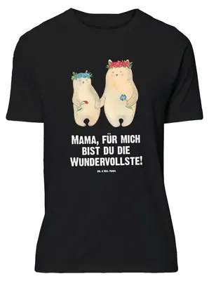 Produktbild von Mr. & Mrs. Panda Größe L T-Shirt Bären mit Blumenkranz - Schwarz - Geschenk, Muttertag, Kinder, Spruch, Tshirt, Mutter, Shirt