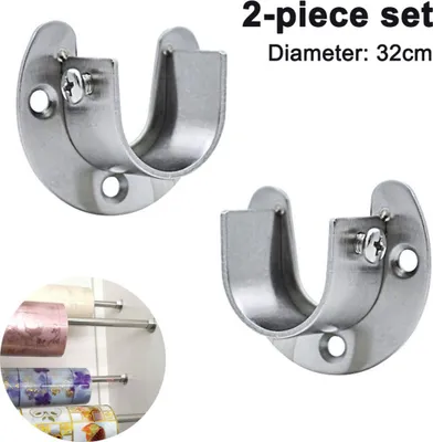 Produktbild von 2 Stück Edelstahl Rundrohr-Halterung, U-Form Stangen Flansch Set, Kleiderschrank Stangenhalter Kleiderstange Stangenhalterung Spurstangenkopf Halterung