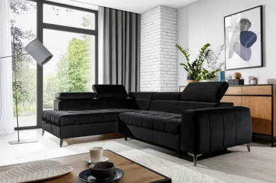 Produktbild von Ecksofa Schlafsofa Sofa AGNESA Stoff Salvador Schwarz Ottomane Links