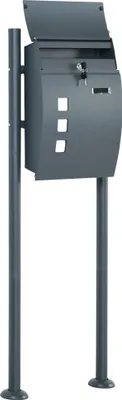 Produktbild von Sicherer Stahl-Briefkasten mit Verriegelung, 44x15x114cm, grau, 2 Schlüssel, wetterfest, Hausbriefkasten für Außenbereich