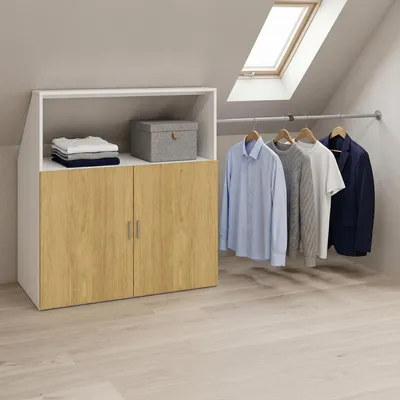 Produktbild von VCM Kleiderschrank für Dachschräge mit Kleiderstange & Stauraum Schrank für Schlafzimmer Dachboden - Dacho M