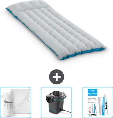 Produktbild von Intex Campingmatte – 1 Person – 67 x 184 x 17 cm – Blau – im Lieferumfang enthalten Spannbettuch - Pumpe en Reperaturset
