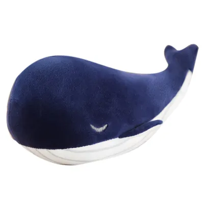 A plush toy whale on a white background.