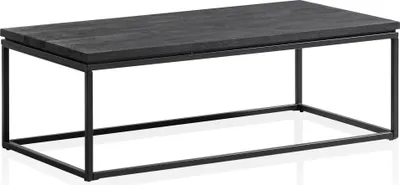 Obrázok produktu pre WOHNLING Konferenčný stolík 120x60x40 cm Masívne drevo mangovníka / kov Čierny Obdĺžnikový konferenčný stolík Obývačkový stolík s prírodnou drevenou kresbou Konferenčný stolík