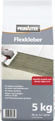 Produktbild von Flexibler Fliesenkleber 5 kg standfest für Wand und Boden Innen Außen Fliese auf Fliese Fußbodenheizung