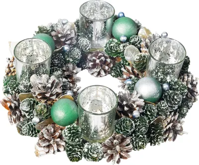 Imagen del producto de Corona de Adviento MagicHome Navidad, verde y plateada, 30 cm