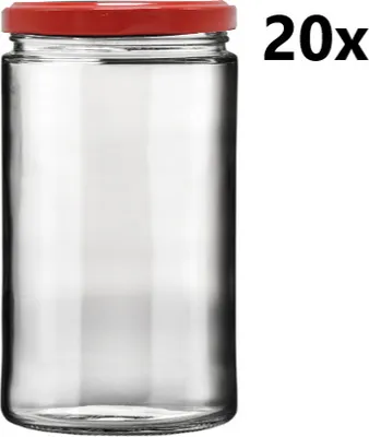 Obrázok produktu pre Nádoba na varenie 720 ml ELEGANT číra 20 ks VČETNE ČERVENÝCH LIPOV, počet kusov v balení: 20
