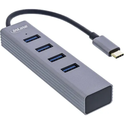 Image de InLine® 33271N InLine® Multi Hub USB 3.2 USB type C (4x USB-A 5Gb/s), OTG, boîtier métallique