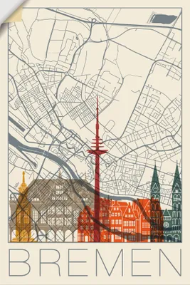 Produktbild von ARTland Wandbild, selbstklebend Retro Karte Bremen Größe: 20x30 cm
