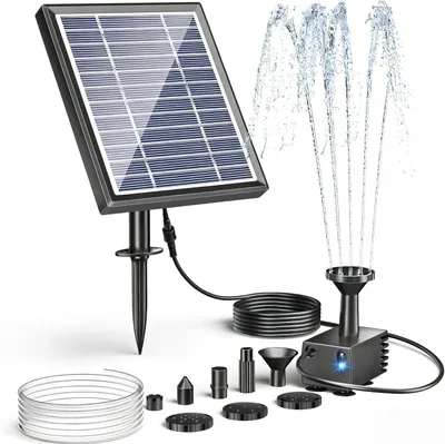 Produktbild von Solar Brunnen 3 W, 1.2 m Schlauch, 5 Düsen, für Garten