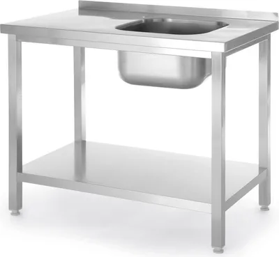 Immagine prodotto di Tavolo HENDI con lavello e ripiano - avvitato, profondità: 600 mm, Linea Budget, 800x600x(H)850mm