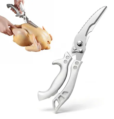 Image de Ciseaux de cuisine, ciseaux à volaille, en acier inoxydable, multifonction, avec lame dentelée